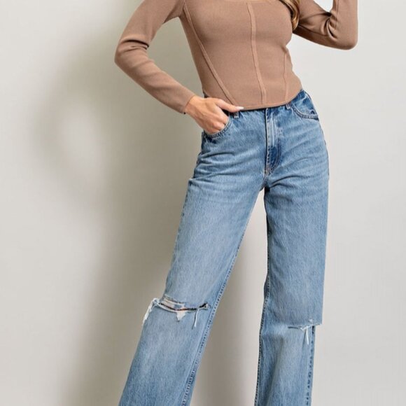 Brown Square Fitted Long Sleeve - Picture 3 of 3